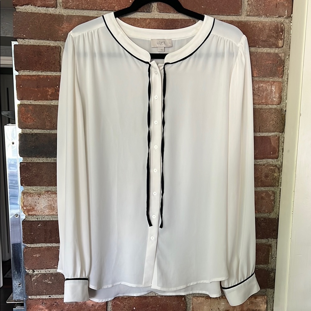 Women's White Blouse with Black Trim